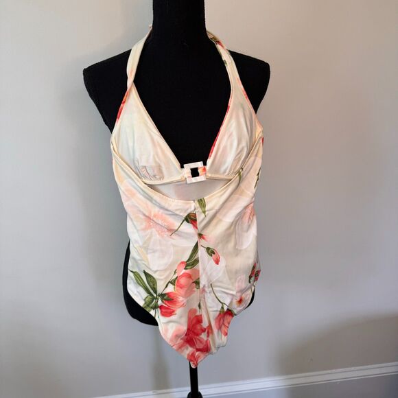 Sabbia Floral One Piece Halter Plunge Swimsuit Size 8 - Picture 4 of 5